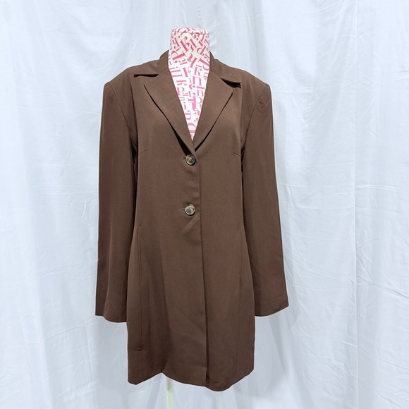 Vintage‎ 80s 90s Georgiou Studio Oversized Long Brown Blazer Jacket Size 12 Wool - Picture 1 of 11